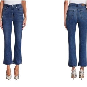 Le Jean Anthropologie Bella Crop Flare Jeans Dark Wash Blue Size 26